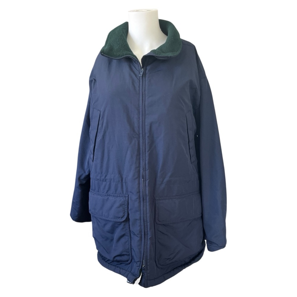 Lands End Squall Jacket Navy Blue Winter Parka Fleece Lined Womens Size Large